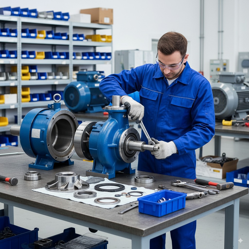 Reparación de bomba centrífuga en planta industrial